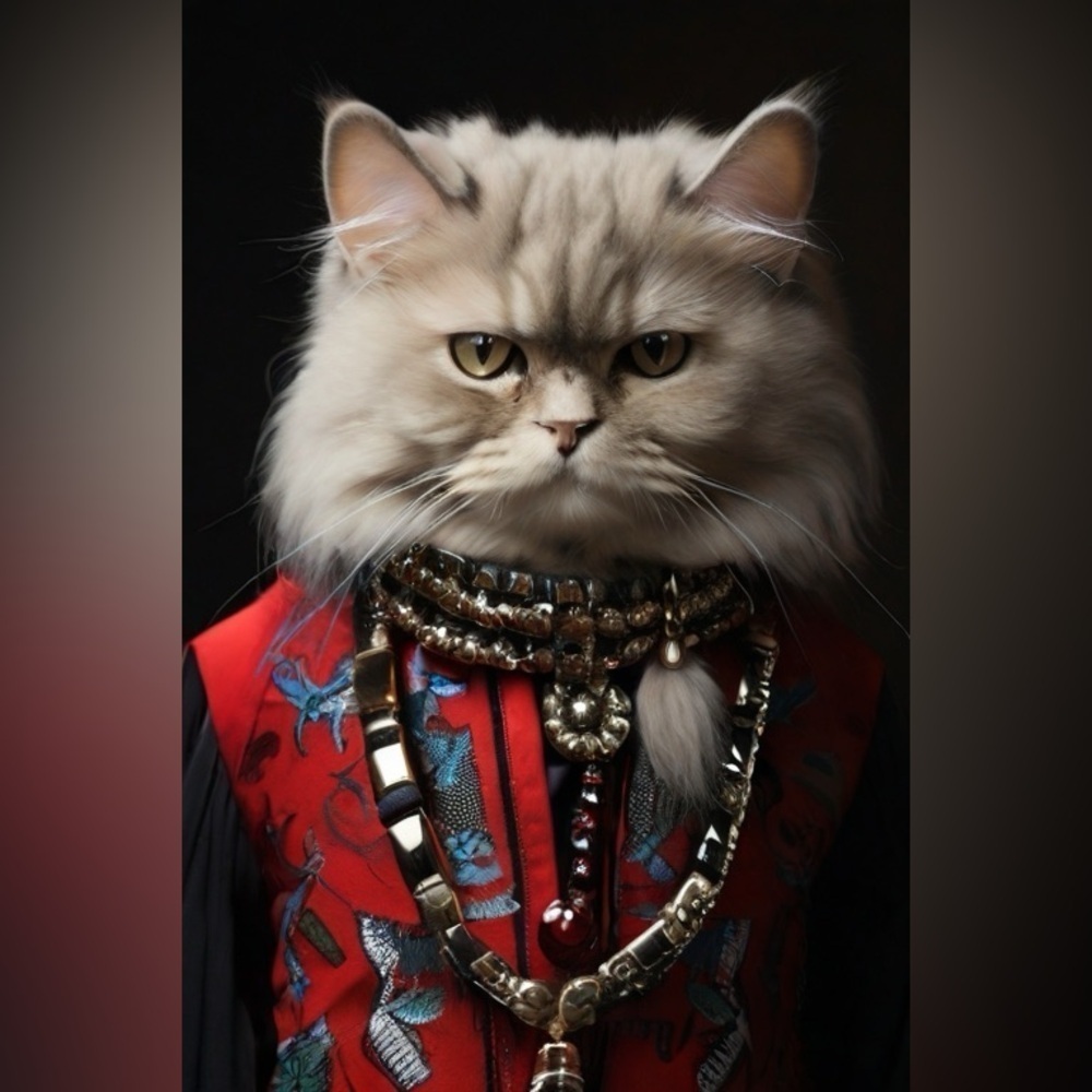 HANDCRAFTED digital art print Elegant Red and Black Cat wearing an outfit NWT - Picture 3 of 15
